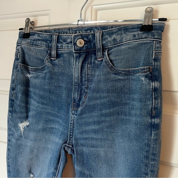 American Eagle Women’s Jeans Size 0 Super Hi Rise Jegging Distressed Blue - Picture 3 of 7
